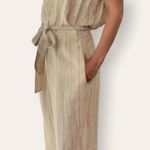 Drew ✨ Tan Striped Belted Linen Blend Sz Medium Jumpsuit✨ Photo 2