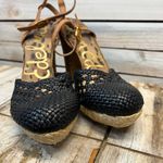 Sam Edelman Rella Black Leather Woven Cork Block Heel Espadrille Sandals 9M Photo 8