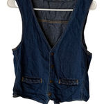 Womens Dark Wash‎ Denim Vest Sleeveless Jean Button Up Braided Pockets S Western Blue Photo 0