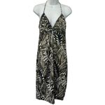 Christian LaCroix  Black Beige Palm Frond Leaf Satin Halter Dress size S NEW Tags Photo 2