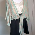 Black Bead  Women’s Tie Front Striped Knit Kimono Inspired Cardigan Shrug Sweater Photo 8