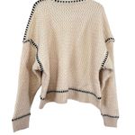ZARA Cream Contrast Topstitching Woven Knit Pullover Sweater Size Small Photo 1
