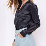 Le lis Black Satin Button Down Top Photo 3