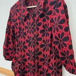 Vintage 60s RARE Mod Floral Red Black Flower Long Duster Cardigan Coat Size Med Photo 6