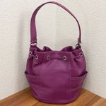 TIGNANELLO Purple Magenta Pebbled Leather Drawstring Tassel Bucket Shoulder Bag Photo 11