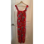 Loft  Red Floral Tie Front Jumpsuit Photo 2
