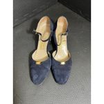 Salvatore Ferragamo Vintage Suede Mary Jane Heels Navy Blue Gold Buckle Strap 8 Photo 1