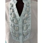 Caribbean Joe Blouse Size M Aqua Blue SemiSheer Lightweight Coastal Beach Jewels Photo 1