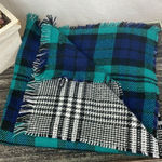 Apt. 9  Double Sided Green Blue Black & White Plaid Herringbone Rectangular Scarf Photo 0