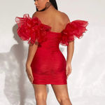 SheIn SXY Off Shoulder Ruffle Ruched Mesh Bodycon Dress in Red, Size XS Photo 1