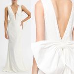 Rebecca Vallance Davina Dress Bridal Sequin Plunge Neck Bow Back Ivory Size 8 White Photo 4
