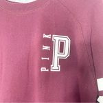 PINK - Victoria's Secret VS PINK Maroon Crewneck Sweater with White Varsity Stripes Size Small Photo 2
