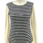 Gryphon New York Sequin Stripe Crewneck Sweater Ivory & Black Size XS Photo 0