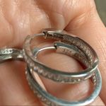 Sterling Silver 925 25mm Baguette CZ Hoop Earrings Photo 3