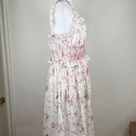 Christian LaCroix  White Pink Floral Print Ruffle Sleeveless Midi Length Dress L Photo 4