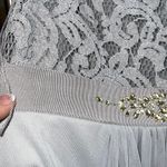 Adrianna Papell  4 silver short sleeve lace stretch tule gown wedding bridesmaids Photo 4