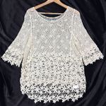 Flower Crochet Top Womens OSFM Ivory 3/4 Sleeve Boho Festival Fairy Beachy Party Size undefined Photo 1