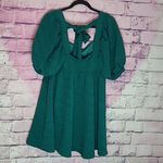 Free People  VIOLET MINI DRESS PUFF SLEEVES TIE BACK EMERALD GREEN SMALL Photo 1