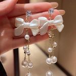Elegant Bow White Pearl Dangle Drop Earrings for Women Gold Photo 1