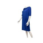 TAYLOR Navy Blue Shift Dress Polyester‎ Short Sleeve Rosette Collar Detail Sz 6 Photo 3