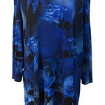 Clara Sun Woo Blue Floral Print Tunic Top Long Sleeve Asymmetric Hem Stretch SM Size L Photo 0