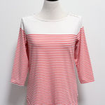Spartina 449 Ivory Coral Red Stripe Ray Boatneck 3/4 Sleeve Button Accent Top Photo 0