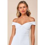 Lulus NWT  Stunning Existence White Off-the-Shoulder Knot-Front Jumpsuit Size L Photo 3