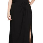 Alex Evenings NEW  Fur Trimmed Off the Shoulder Gown Black Gala Party Size 14 Photo 0