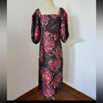 Farm Rio  Shiny Chita Black Shorts Sleeve Midi Dress S Photo 4