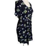 Vintage 90s Rayon Shorts Romper S Blue Floral Tie Waist Zipper Short Sleeves Photo 5