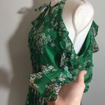 Xhilaration Green Floral Cold Shoulder Chiffon Ruffle Dress Photo 3