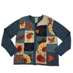 Tiara International TIARA Vintage Patchwork Enbroidery Full Zip Cardigan Sz M Blue Retro Cottage Y2K Photo 4