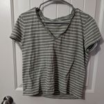 Madewell  Striped V Neck Shirt Green/White Medium Photo 0
