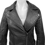 Topshop Womens Black Faux Vegan Leather Zip Up Collar Moto Coat Jacket Size 2 Photo 2