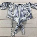 VICI Womens White & Blue Striped Off The Shoulder Tie Waist Top Size Large Photo 7