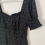 Rixxi black and white ruched polka dot mini cocktail dress size S short sleeve Photo 4
