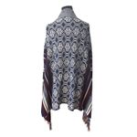 Cozy Boho Southwest Fringe Cardigan Sweater Open Front Waterfall Hem Blue Red L Size L Photo 1