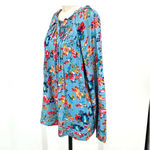 Tolani  Collection Blue Floral Pintuck Jersey Long Sleeve Blouse Top Size‎ Small Photo 3