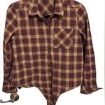 Hem & Thread  Brown & Red Plaid Long Sleeve Button Up with Tie Front Size Small Photo 0