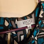 Kasper  Size Medium M Abstract Geometric Stained Glass Blouse Top Teal Grey Gray Photo 2