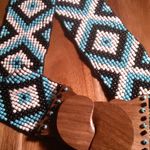 Southwestern Turquoise and White Seed Beaded Belt with Wooden Buckle Photo 1