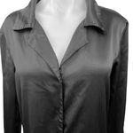 Nasty Gal  Black Silk Satin Button Down Long Sleeve Collar Shirt Blouse Top Sz 2 Photo 2