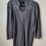 Lauren Michelle Womens XL Sweater Gray Silver Metallic Pearl Purple Bling Photo 0