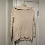 L.L. Bean Size S Cream Cable Knit Toggle Button Cotton Cardigan Sweater Collar Tan Photo 3