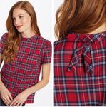 Draper James Angie Red/Blue Plaid Short Sleeve Ruffle w/ Bow Blouse/Top Size 1X Photo 2