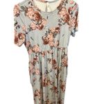 Jardin Floral Maxi Dress Light Blue Pink‎ Brown Short Sleeve w Pockets Size L Photo 3