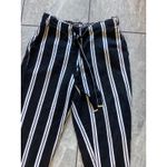 Mango  Basics Black White Stripe Paperbag Waist Tie Belt Cropped Pants Women's S Photo 1