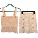 LOUISE JAMES XS Elegant Cream Top and Skirt Set Fringe Detail Tweed Gold Photo 1