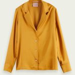 Scotch & Soda Mustard Yellow Button Up Satin Shirt Sz XS Classic Chic Officewear Photo 0