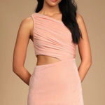 Lulus Cut and Run Peach Ruched Cutout Asymmetrical Bodycon Mini Dress Photo 0